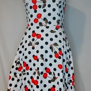 Strapless Cherry Print Dress with Polka Dots